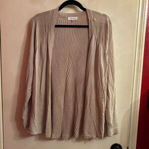 Calvin Klein Long Tan Ribbed Open Front Cardigan Sweater